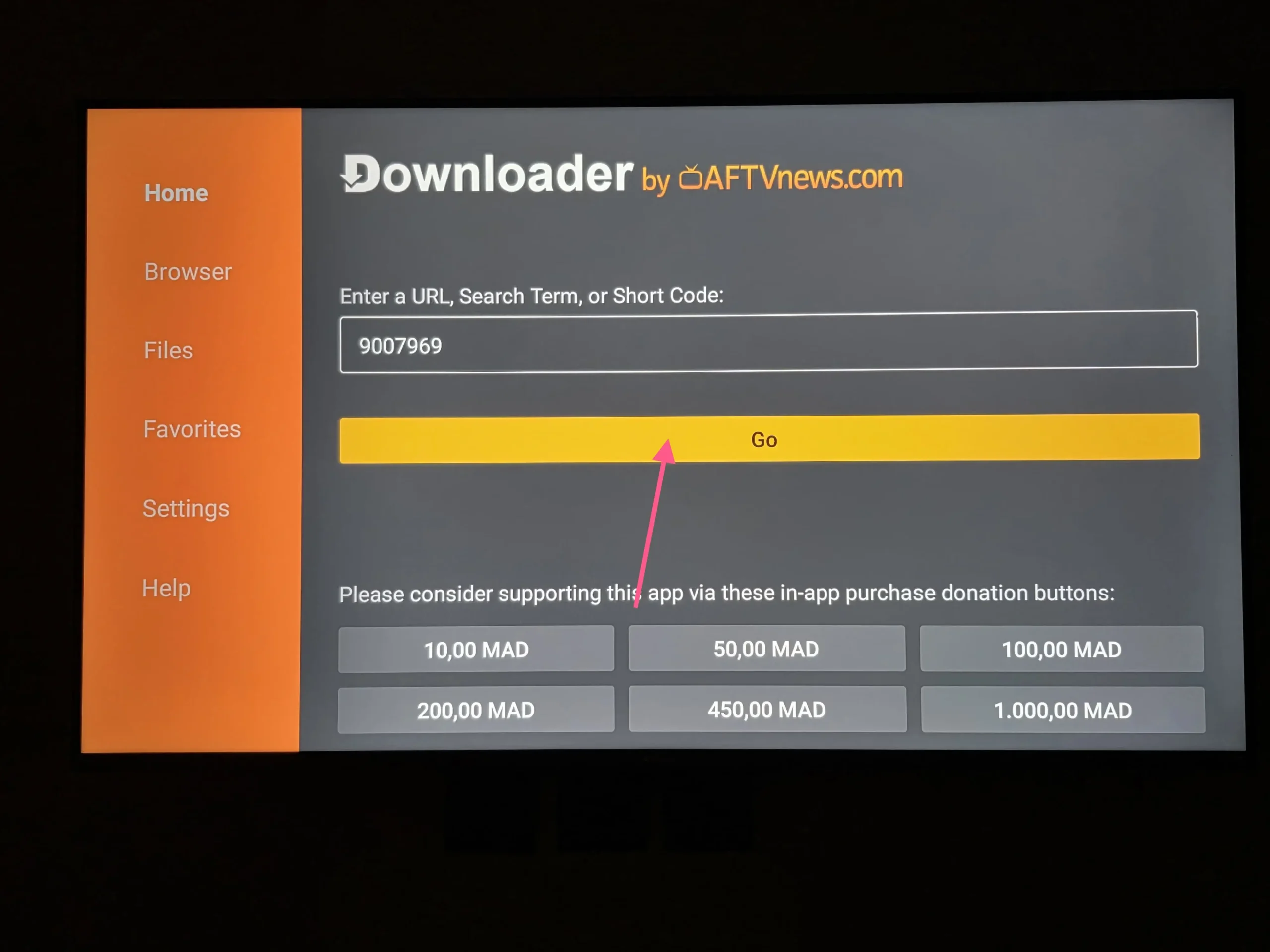 Saisie du code Downloader 347824 sur Chromecast