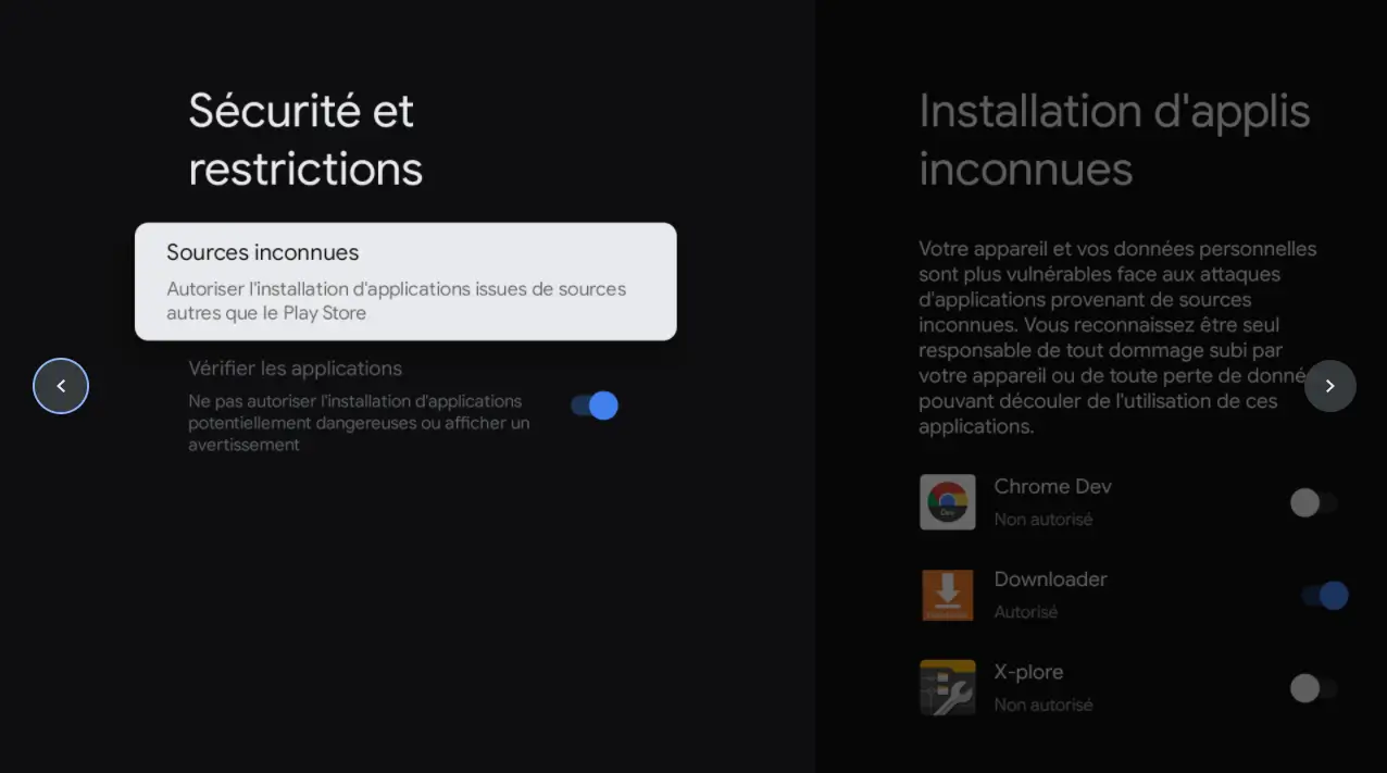 Activation des sources inconnues pour Downloader sur Chromecast